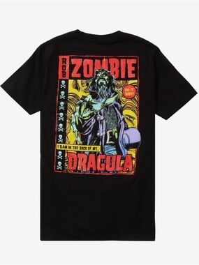 Hot Topic Black Zombie Dragula Graphic Tee with Red and Yellow Print